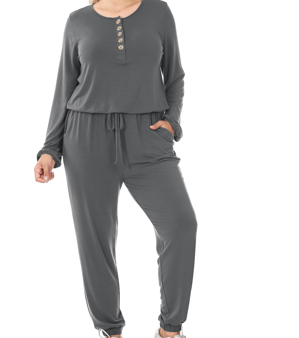 Curvy Long Sleeve Jogger Jumpsuit with POCKETS