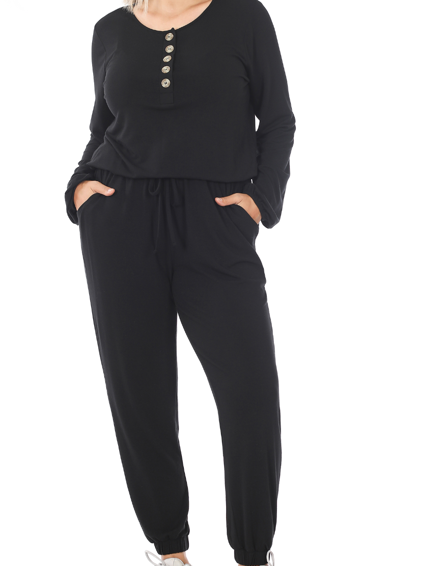 Curvy Long Sleeve Jogger Jumpsuit with POCKETS