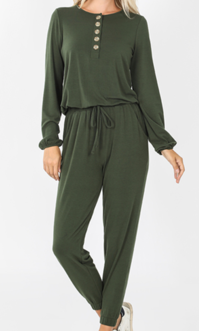 'Not so Curvy' Long Sleeve Jogger Jumpsuit with POCKETS