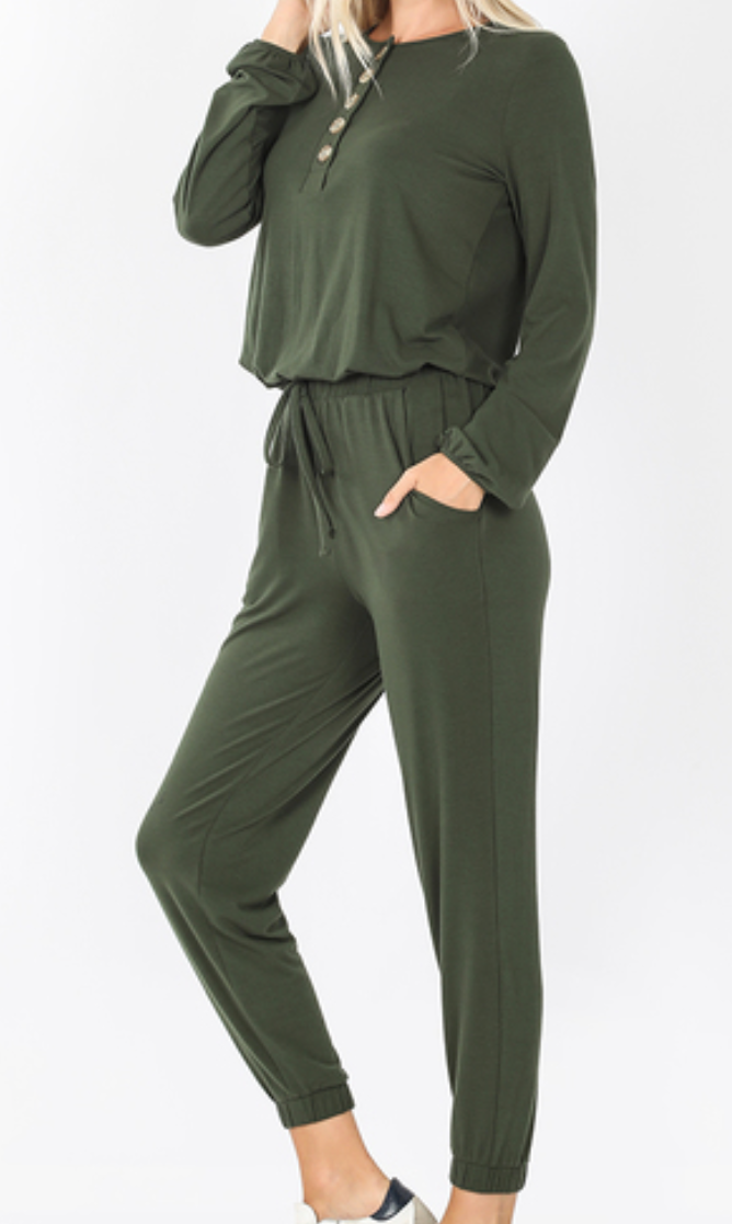 'Not so Curvy' Long Sleeve Jogger Jumpsuit with POCKETS