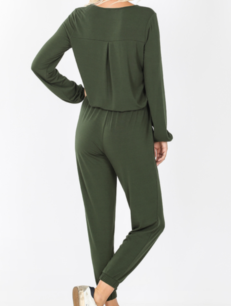 'Not so Curvy' Long Sleeve Jogger Jumpsuit with POCKETS