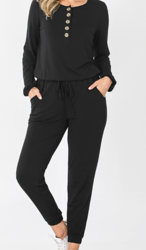 'Not so Curvy' Long Sleeve Jogger Jumpsuit with POCKETS