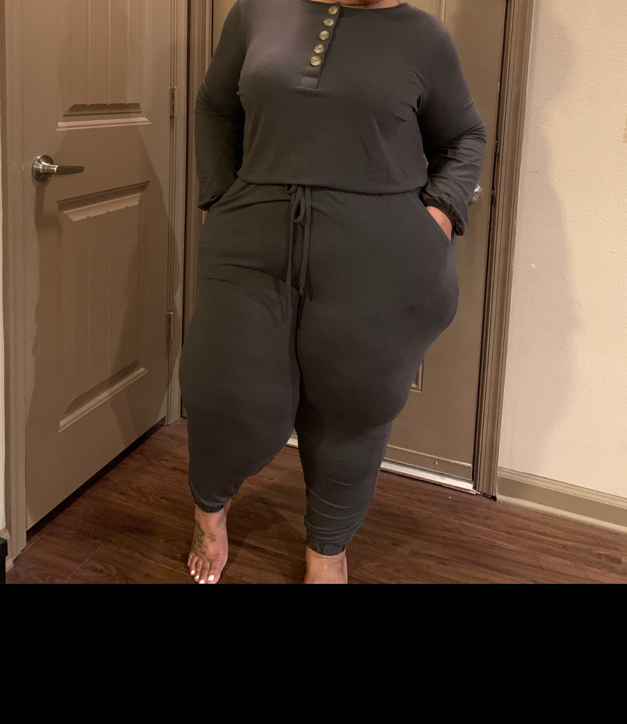 Curvy Long Sleeve Jogger Jumpsuit with POCKETS